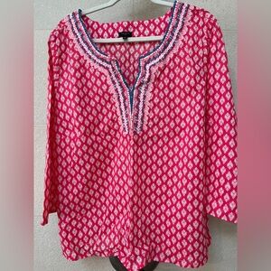 Talbots all cotton Printed Tunic Top with Blue Trim